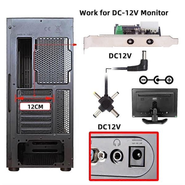 1-til-4 DC 12V 5V Strømkort Udgang Strømsystem med PCI-E Beslag