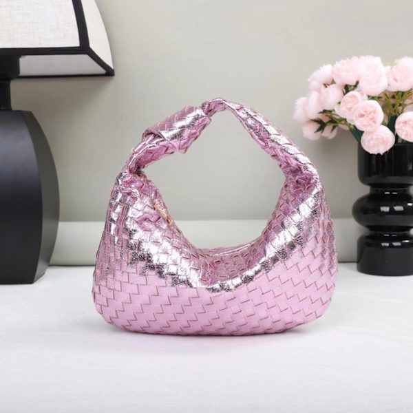 Trendiga handstickade handväskor för kvinnor stickade axelväskor flickplånböcker Pink 23x22x14CM