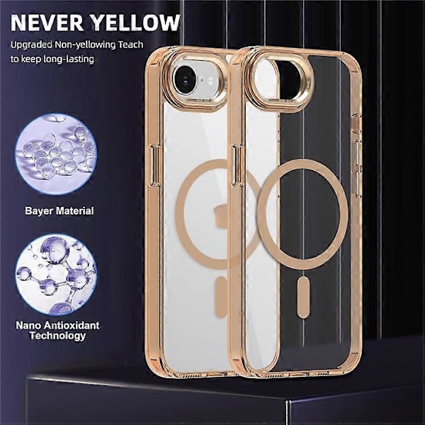 Kompatibelt deksel for iPhone 16e TPU+PC Transparent Magnetisk Telefondeksel Gold