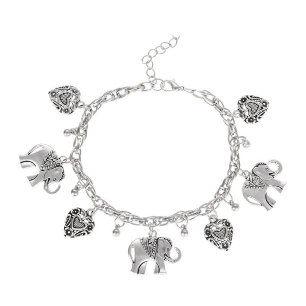 Mode Kvinder Sommer Strand Elefant Ankelkæde Unisex Metal Hjerte Udskæring Ankelkæde silver color