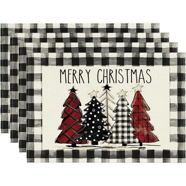 4 stk Merry Christmas Dækkeservietter Snemand Juletræ Mønster Trykt Dækkeserviet Juleisoleret Polyester Printet Måltidsmåtte Black 30x45cm