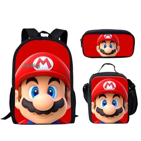 Super Mario 3-delt skoletaske frokost penalhus Sky Blue 16 inch