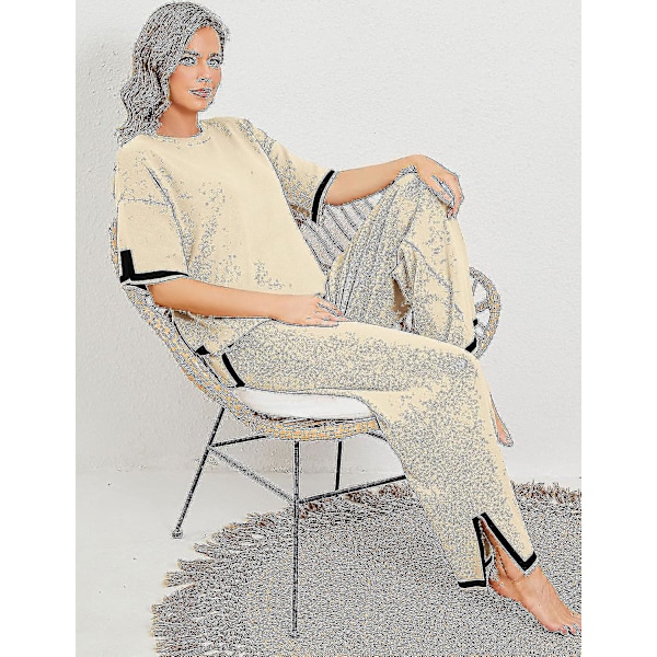 Tröjset Dam 2 Delar Lounge Set Kortärmad Stickad Pullover Toppar Vida Ben Byxor Ha