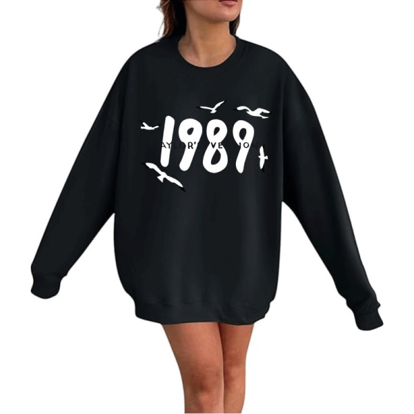 Taylor Swift-sangeren Taylor Swift 2D fløyelstrykt damegenser med rund hals Black 3XL