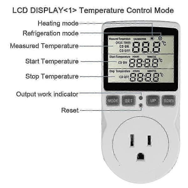 Digital Temperaturkontroller Strømuttak EU Plugg Termostat Med Timer Bryter Sensor Probe Varme Kjøling Utgave