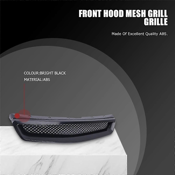 EK T-R Style Front Kofanger Hjelm Mesh Grill Racing Grill til EK DX EX LX Type R 1999-2000 Glossy Bla