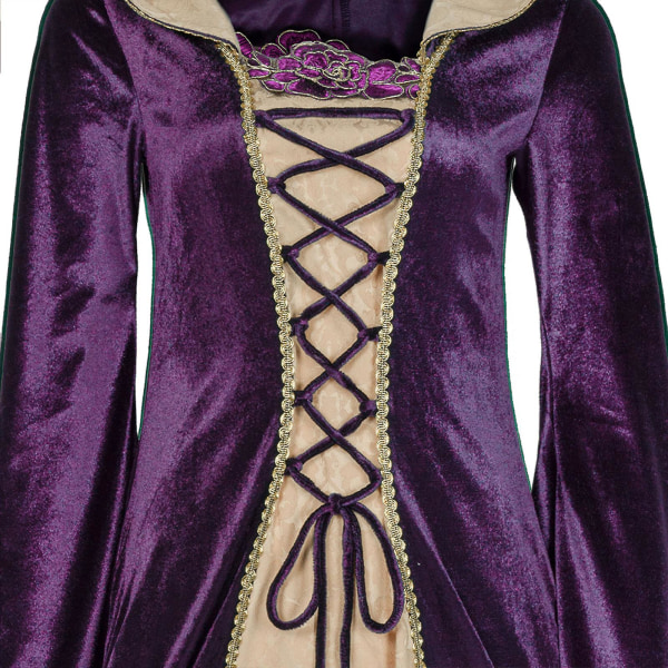 Vintage medeltida viktoriansk klänning renässans balklänningar klänningar kostym långärmad halloween kostym för kvinnor Purple 3XL