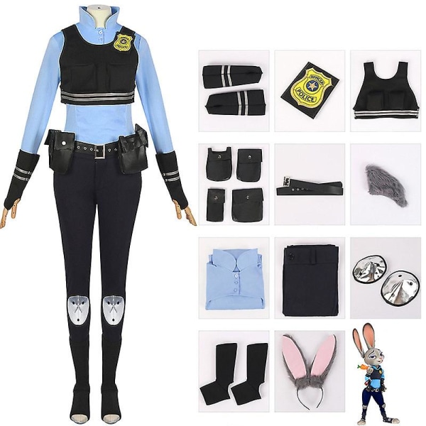 Zootopia Kanin Cosplay Judy Hopps Kostym Komplett Set Halloween Maskerad Karnevalskostym För Kvinnor XXL