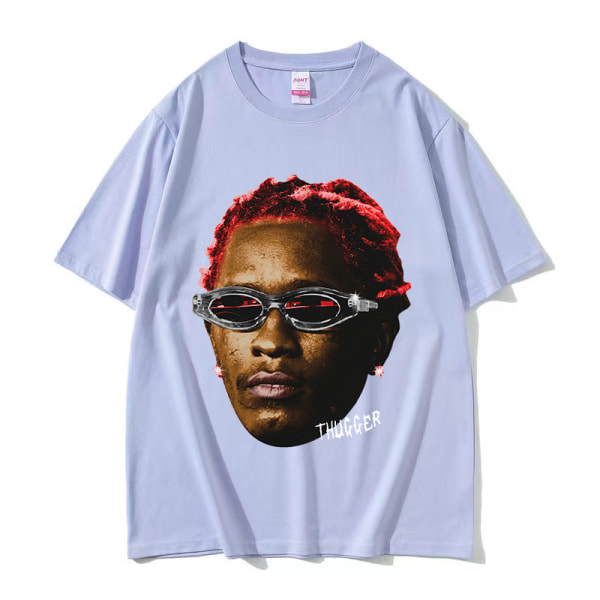 Rapper Young Thug Thugger Rød Vintage Grafisk T-shirt Mænd Kvinder Hip Hop Street Tee Light Purple XS