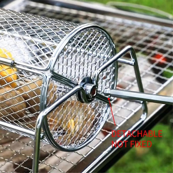 Grillkurv i rustfritt stål for BBQ, rotisserie rullende nettingbur for grilling, grilltilbehør