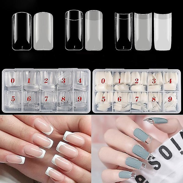 Eksklusive Neglekapsler 500 stk./æske Kunstige Negletipper Fuld Dækning Negletipper Akryl Gennemsigtige Neglekapsler Fransk Manicure Falske Negle Transparent full sticker