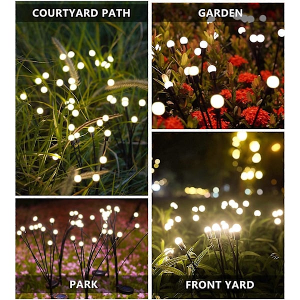 2 stycken 10LED solcellslampor för utomhusträdgårdar, solcellsbaserade eldfluglampor för utomhusbruk, vattentäta, svajande i vinden, stjärnformade svajande lampor, så