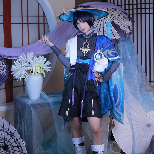 Scaramouche Cosplay Genshin Impact Kostume Paryk Hat Fuld Sæt Anime Halloween Genshin Cosplay Wanderer Kostume Uniform Til Mænd 1pcs wigs XXXL