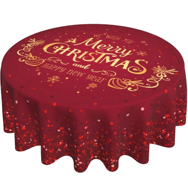 Jul Rund Duk Santa Claus Snögubbe Snöflinga Dekorativ Röd Rund Bordsduk för Hem Kök Mat Picknick Fest Style 7 152cm diameter
