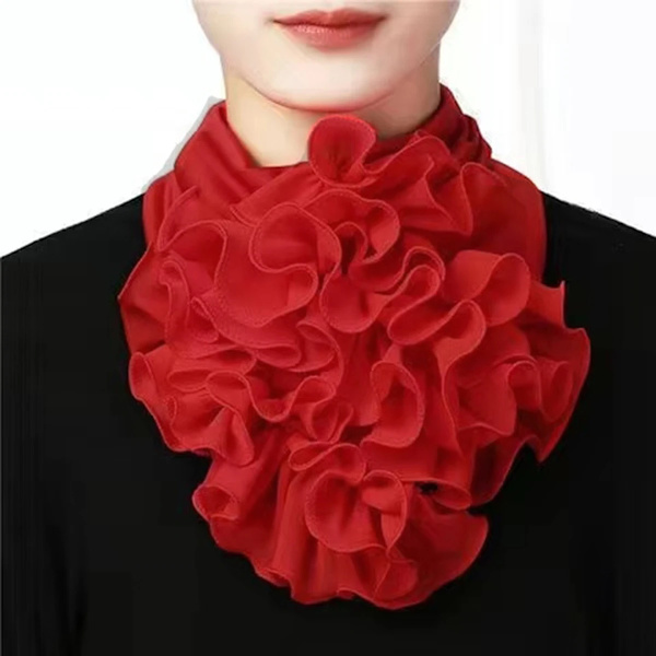 Ensfarget halskrage med volanger, falsk krage, elegant dame, avslappet halstørkle, avtakbar halsvarmer, varmt skjerf, one size, mote 3