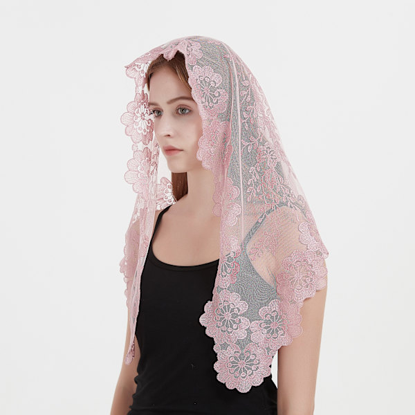 Rosa Spansk Stil Blonde Mantilla Dame Bryllup Hodeplagg Kirkeklede light camel on black