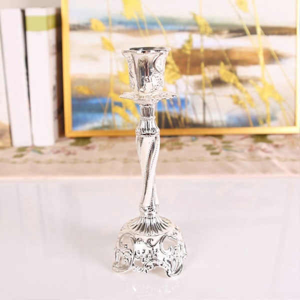 Ljusstake Heminredning Ljushållare Ornament för Bröllop Middag med Levande Ljus Silver Vit