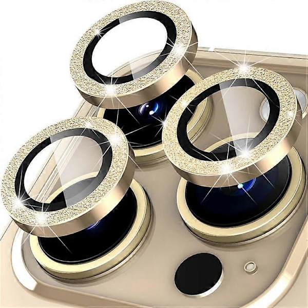 Kompatibel med iPhone 16 Pro / 16 Pro Max Glitter Kameralinse Film Metallring+Herdet Glass Telefonlinse Beskytter Gold