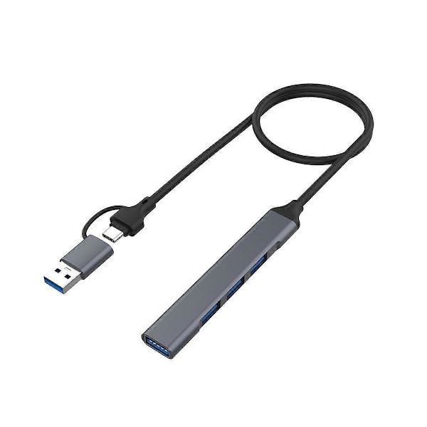 2-in-1 (USB-C+USB-A) 4-porttinen USB-keskitin USB 2.0X3+USB 3.0X1 5 Gbps Nopea tiedonsiirto Ohut Mini USB3.0 -keskitin USB