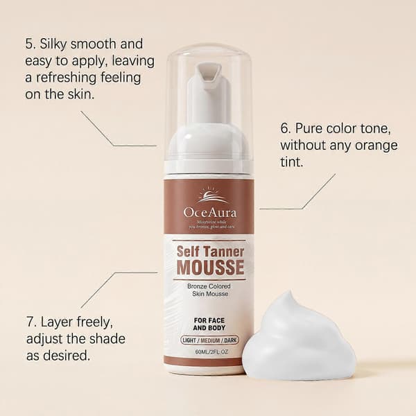 Selvbruner Mousse, 60 ml Bronzing Skum til Ansigt og Krop 3PCS