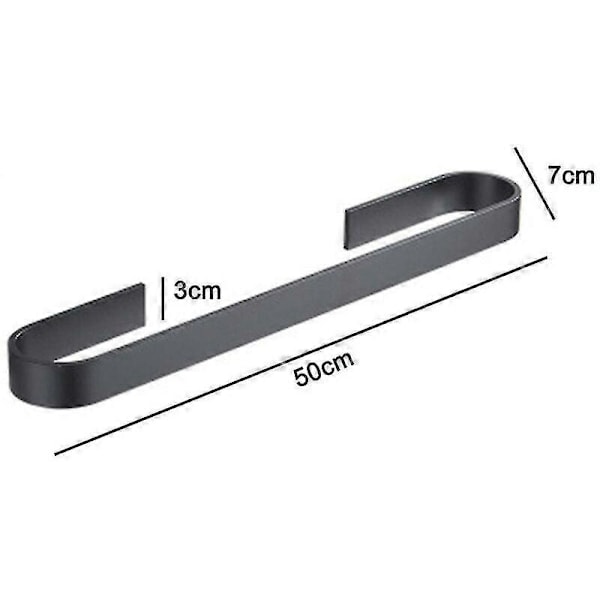 Håndklædeholder, håndklædestang, håndklædering, selvklæbende, sort aluminium 50 cm