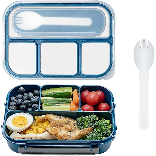 Madkasse 1300ML Bento Madkassebeholder Indbygget Bestiksæt til Voksne, Lækagesikker Madkassebeholder til Picnic, Tåler Opvaskemaskine og Mikroovn