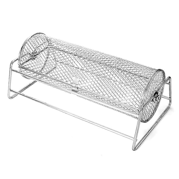 Grillkurv i rustfritt stål for BBQ, rotisserie rullende nettingbur for grilling, grilltilbehør