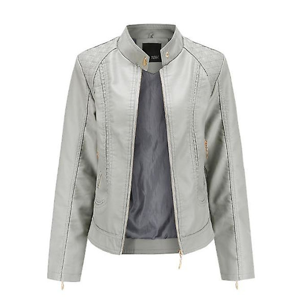 PU Läder Jacka med Dragkedja Vår Höst Dam Oversize Motorcykel Streetwear Ytterkläder Kläder Svart Khaki grey 4XL