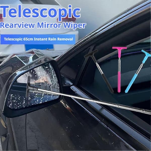 Car Mirror Scraper Telescopic 20-65cm ABS Metal Rod Water Removal Tool Blå