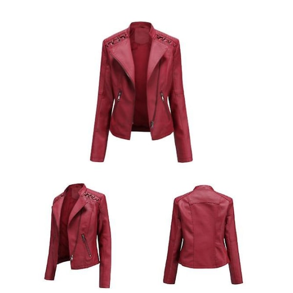 Läderjacka för kvinnor Casual dragkedja finns i 12 färger red XL