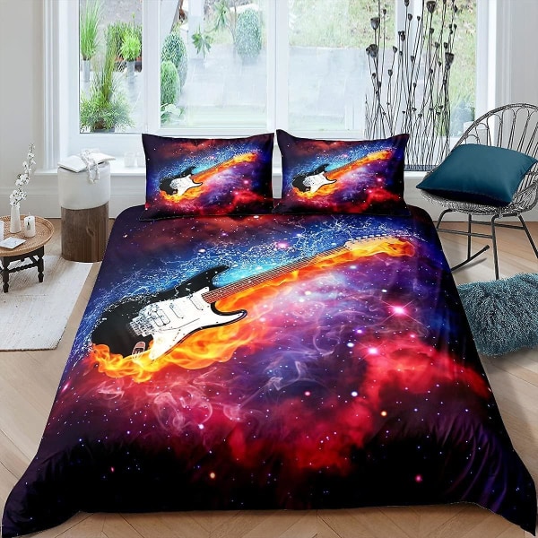Rockgitarr Påslakan Hip Hop Musik Tema Sängkläder Set För Barn Pojkar Flickor Tonåringar 140x210cm