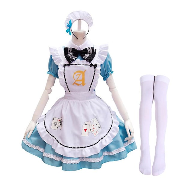 Sininen Alice pelikortit Lolita-sisäkkömekko Asut Cosplay tytöille Nainen Tarjoilija Alice Pokeri Sisäkkö Juhla Lava-asu 4XL