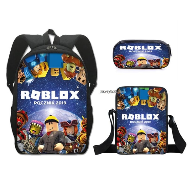 Set med 3 Cartoon Kids Robloxing Tryckta Ryggsäckar Barn Skolväska Pojkar Flickor Ivory