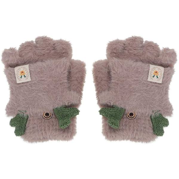Fliphandskar i plysch för damer Faux Fur Halvfingerhandskar Fingerlösa handskar Vantar Utomhushandskydd för barn Flickor (beige)