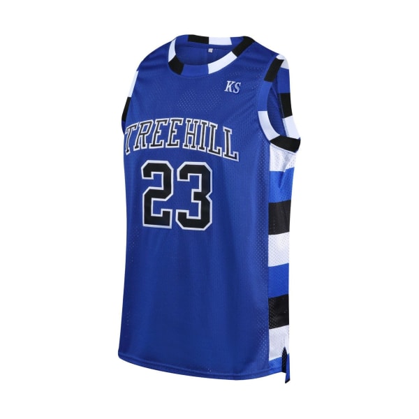 Retro broderad basketlinne för män Blue No. 23 L