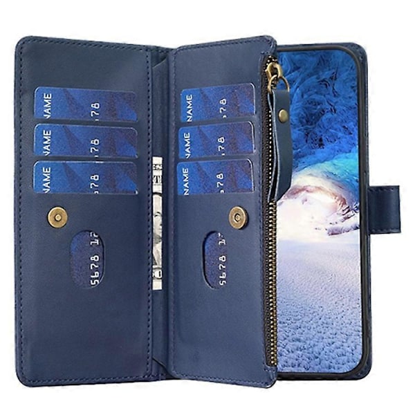 BF Style-19 Kompatibelt För Oppo A74 / A93 / A54 5G Ficka med Dragkedja PU Läder Telefonfodral Plånbok Ställ Skydd Blue