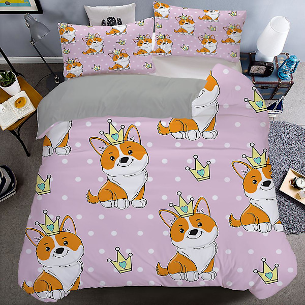 Corgi-koirat Peittopussi King Queen -koko Sarjakuvamainen Lemmikki Pennun Perhe Vuodevaatesetti Lapsille Pojille Tytöille Ihana Eläinaiheinen Peittopäällinen