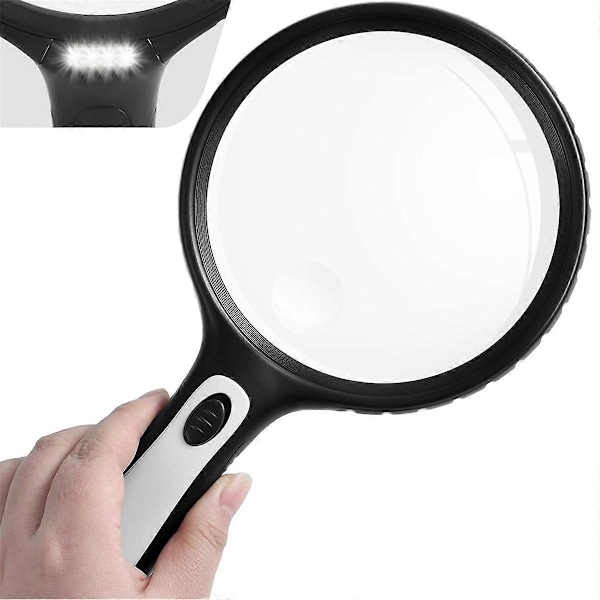 Suurennuslasi valolla, 10x 20x kädessä pidettävä suurennuslasi 4 LED-kirkkaalla valolla, fo