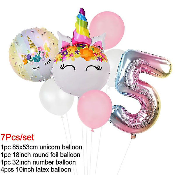 Regnbue Enhjørning Ballon Nummer Folie Globos Børn Pige 1. Enhjørning Fødselsdagsfest Number1 set