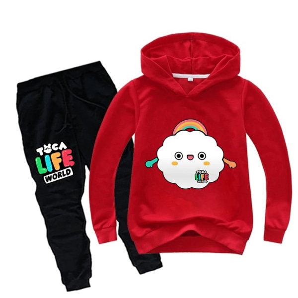 Toca Life World Hoodie Byxor 2-dels Set Barn Tecknad Toca Boca Life World Tryck Sportdräkt Baby Pojkar Kläder Småbarn Flick Kläder Beige 100(3-4T)