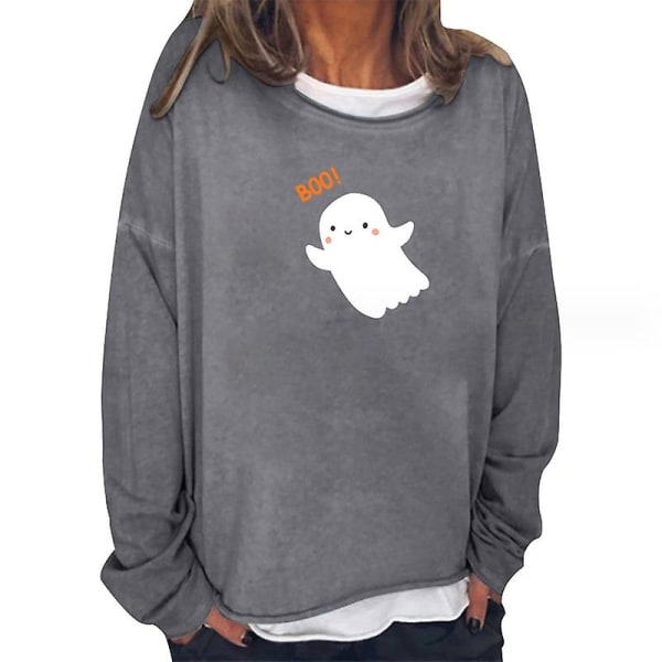 Halloween T-shirt med Græskar Ansigt - Kvinders Langærmet Efterår Græskar T-shirt Halloween Tee Shirt Top style 7 XL