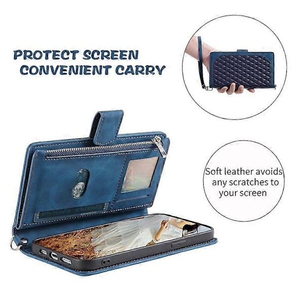 005 Style Kompatibel til Samsung Galaxy A51 4G SM-A515, Rhombus Tekstur Wallet Style PU Læder Telefon Cover Lynlåslomme Stand Fea Blue