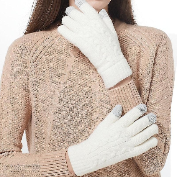 Dam Vinter Varma Stickade Hel Fingerhandskar Herr Enfärgad Ull Touch Screen S-xl Style3