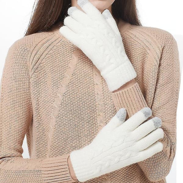 Dame Vinter Varme Strikkede Hel Fingerhansker Menn Solid Ull Touch Screen S-xl Style4