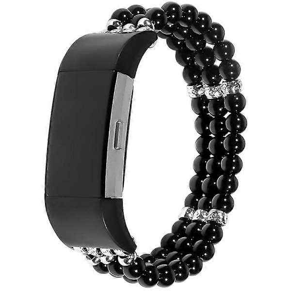 Kompatibel för Fitbit Charge 3/4 Tre Rader Stilfullt Pärlarmband Ersättningsarmband Black