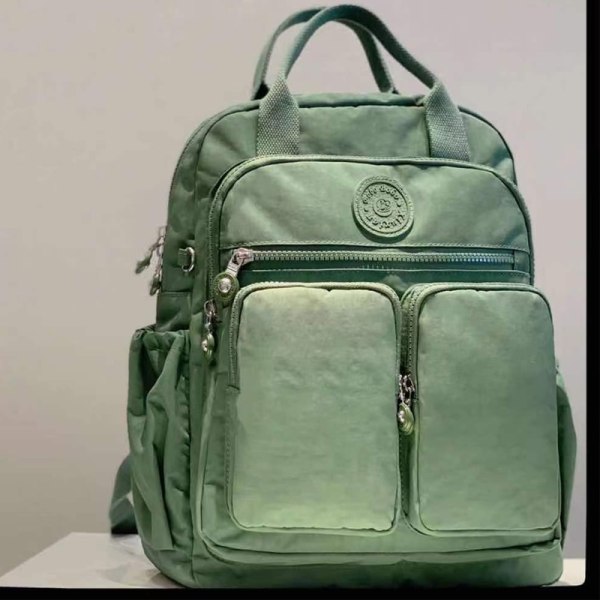 Fashionabla Damer Ryggsäck Vattentät Nylon Mjukt Handtag Solid Multi Ficka Rese Dragkedja Damer Skolväska Cyanosis 11.4x3.9x14.6inches