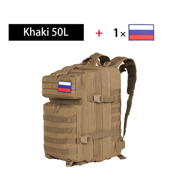Taktisk Ryggsäck Nylon Militär Ryggsäck Vattentät Camping Jakt Fiske Vandringspack Khaki (50L)