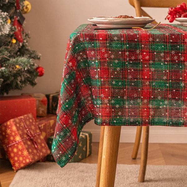 Joulukoristeet Uudenvuoden pöytäliina Ruudullinen Lumihiutale Xmas Koti Ruokapöydän Cover Suorakulmainen Sohvapöytä Pöytäliina Double green grid fl 60x60cm