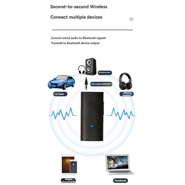 Trådløs Bluetooth-mottakeradapter 5.1 Lavalier Bluetooth-mottaker med mikrofon for bilmobilstrømming