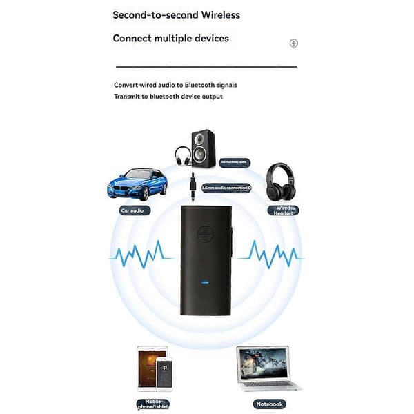 Trådløs Bluetooth Receiver Adapter 5.1 Lavalier Bluetooth Receiver med Mikrofon til Bil Mobil Streaming